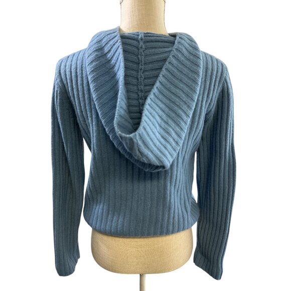 Twiggy London Lambswool Blue Sweater Hoodie Cable Knit Tie Waist Pocket Sz S - Picture 4 of 10